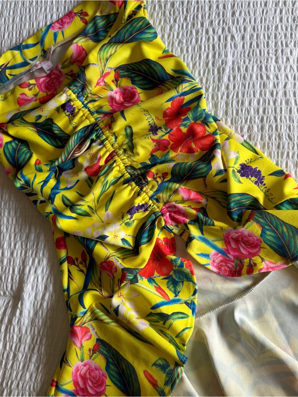 a'gaci Yellow Floral Ruffle Midi Skirt